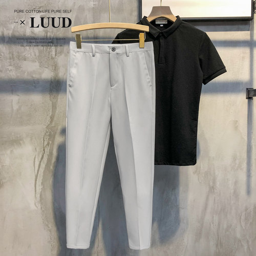 LUUD 2026夏季纯色锥形9九分西裤男士英伦免烫修身小脚裤休闲裤子 - 图2
