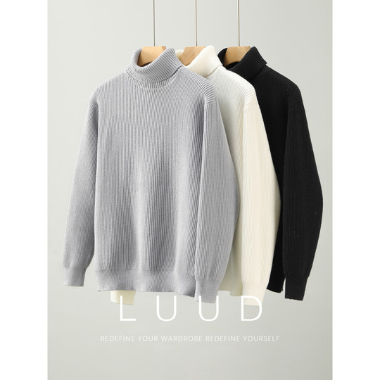 LUUD 流行款韩版高领针织衫男士坑条肌理感通勤百搭叠穿内搭毛衣