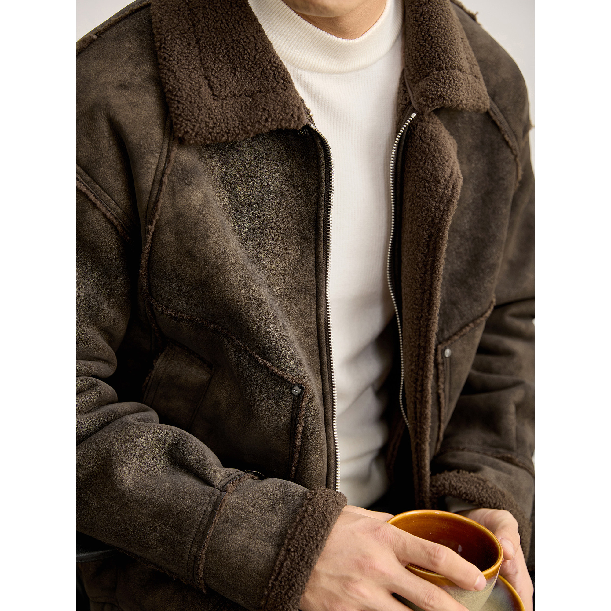 LUUD 做旧磨砂质感保暖皮衣外套街头风皮毛一体羊羔绒拼接夹克男,淘宝优惠券,粉丝福利购,淘宝优惠卷