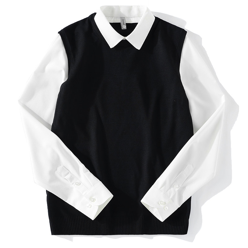 LUUD 假两件拼接套头针织衫男秋冬撞色衬衫翻领毛线衣修身上衣潮,淘宝优惠券,粉丝福利购,淘宝优惠卷