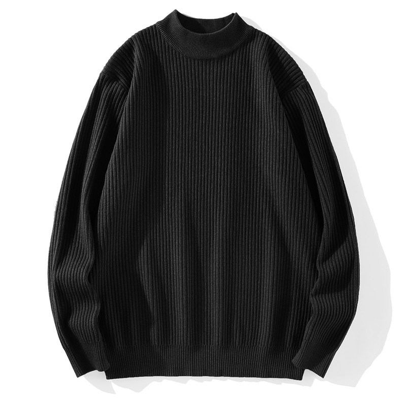 LUUD 半高领毛衣男冬季黑色内搭保暖潮流韩版竖条纹理打底针织衫,淘宝优惠券,粉丝福利购,淘宝优惠卷