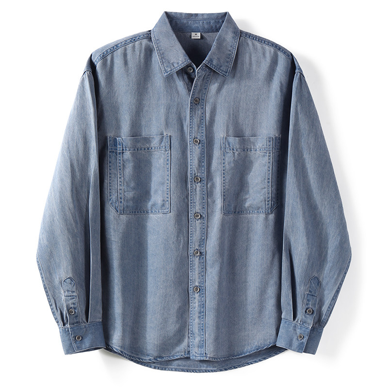 LUUD retro denim style loose long-sleeved shirt 100% Tencel Lyocell double patch pocket men's denim jacket