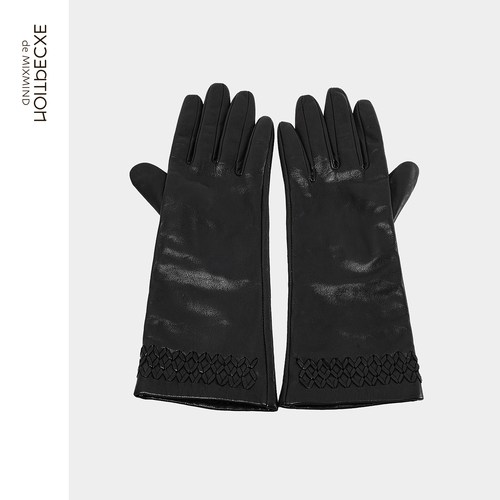 EXCEPTION例外春季款高级感小众质感保暖手工皮编羊皮手套 - 图0
