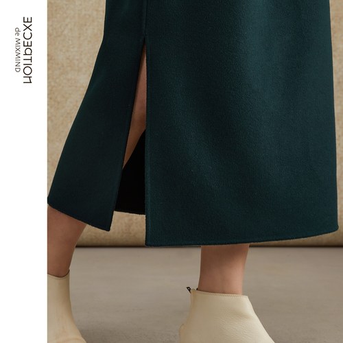 EXCEPTION例外女装秋冬款半身裙绵羊毛保暖裙摆开叉新中式裙子女 - 图2