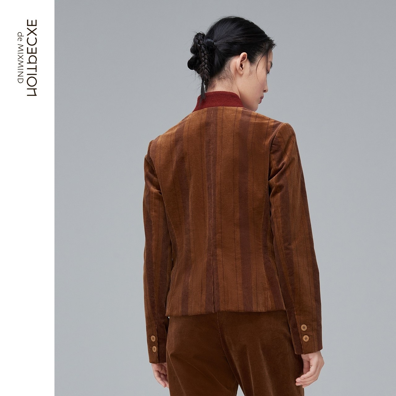 EXCEPTION例外女装秋冬灯芯绒复古中式立领修身气质短款西装外套,淘宝优惠券,粉丝福利购,淘宝优惠卷