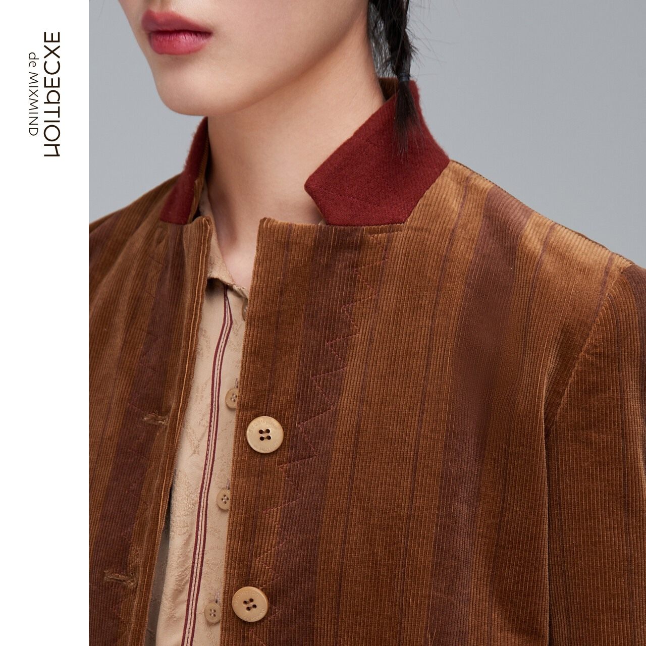 EXCEPTION例外女装秋冬灯芯绒复古中式立领修身气质短款西装外套,淘宝优惠券,粉丝福利购,淘宝优惠卷