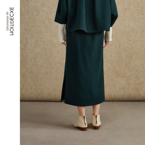 EXCEPTION例外女装秋冬款半身裙绵羊毛保暖裙摆开叉新中式裙子女 - 图1