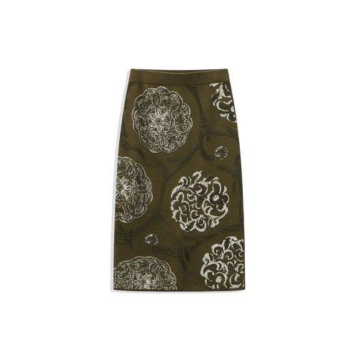 EXCEPTION例外女装2025冬季新品绵羊毛弹力撞色中式提花半身裙子 - 图3