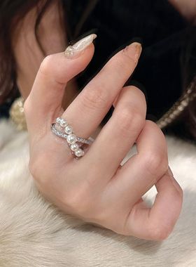 未晚女925纯银超闪流光珍珠戒指