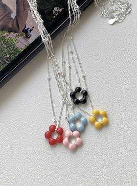 S925银多巴胺花朵圆珠锁骨链