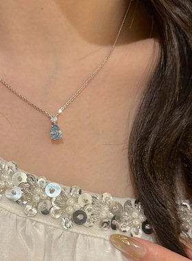 S925纯银轻奢气质蓝色水滴项链