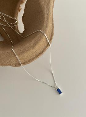 雍程蓝色锆石纯银盒子链项链超值