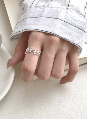 S925纯银镂空花朵女士戒指礼物