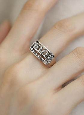 S999足银新中式五帝钱算盘戒指