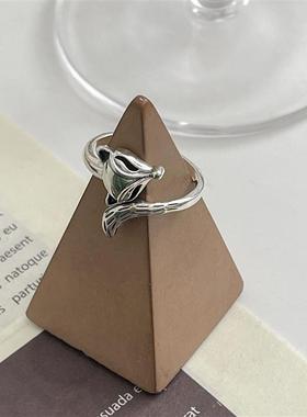 原创设计眯眼小狐狸戒指灵狐戒子招桃花仙狐尾戒开口纯银食指戒女