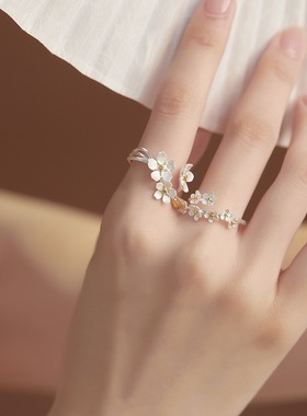 未晚女纯银新中式立体鸢尾花戒指