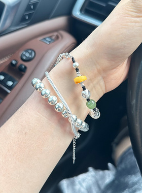 未晚女纯银甜美转运珠叠戴手链
