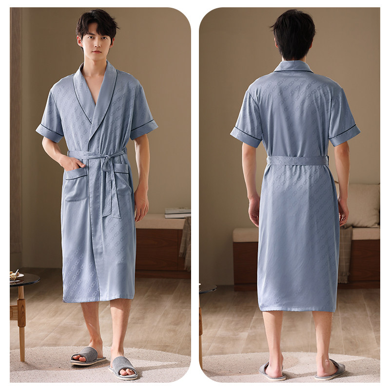睡袍男夏季冰丝短袖凉感仿真晨袍 轩靓睡袍/浴袍