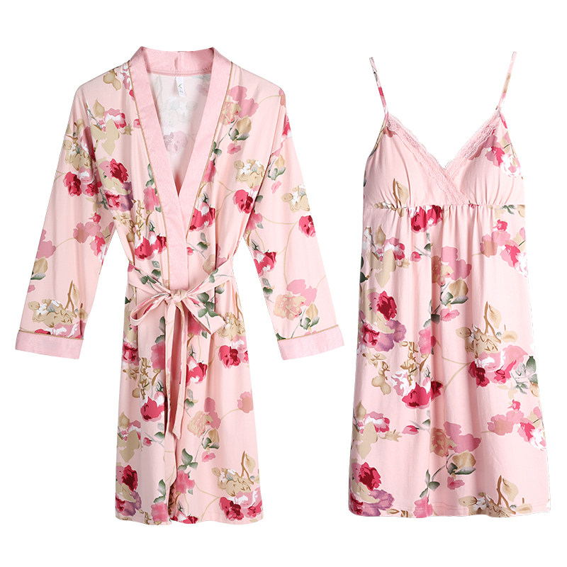 睡裙春秋季纯棉吊带性感两件套晨袍 轩靓睡袍/浴袍