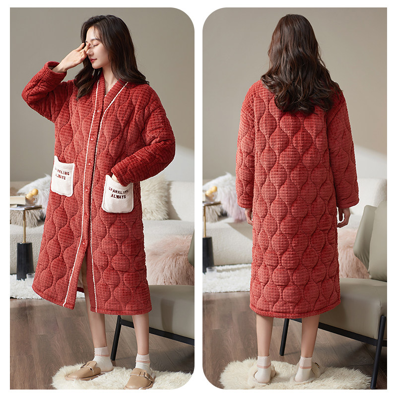 睡袍女士冬季加绒加厚三层夹棉睡衣长款冬天家居服保暖珊瑚绒浴袍,淘宝优惠券,粉丝福利购,淘宝优惠卷