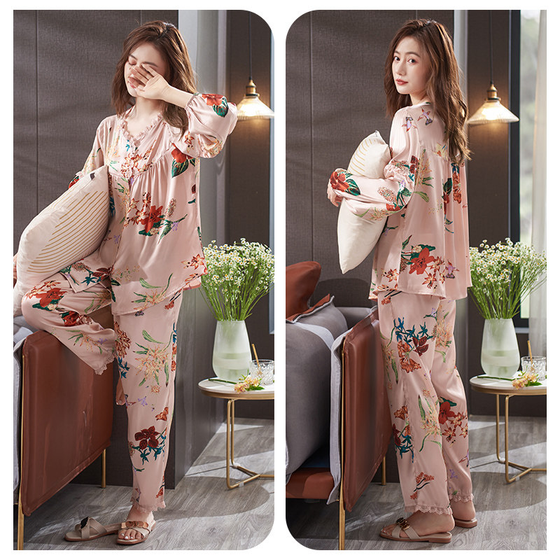 冰丝春秋宽松加肥蕾丝花边中年睡衣 轩靓睡衣/家居服套装