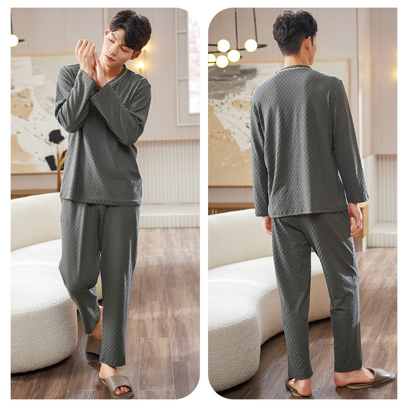 男士春秋季长袖纯色家居服纯棉睡衣 轩靓睡衣/家居服套装