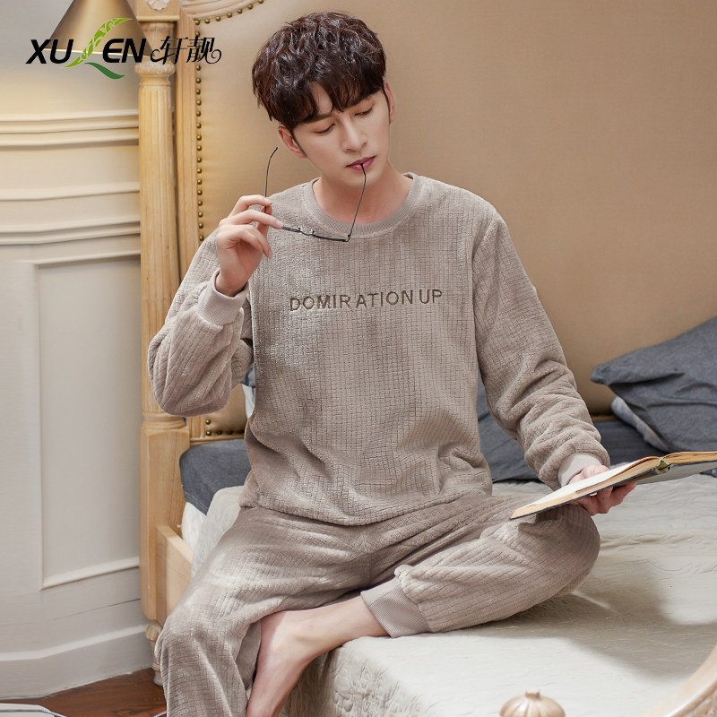 男士冬季加绒套头珊瑚绒法兰绒睡衣 轩靓睡衣/家居服套装