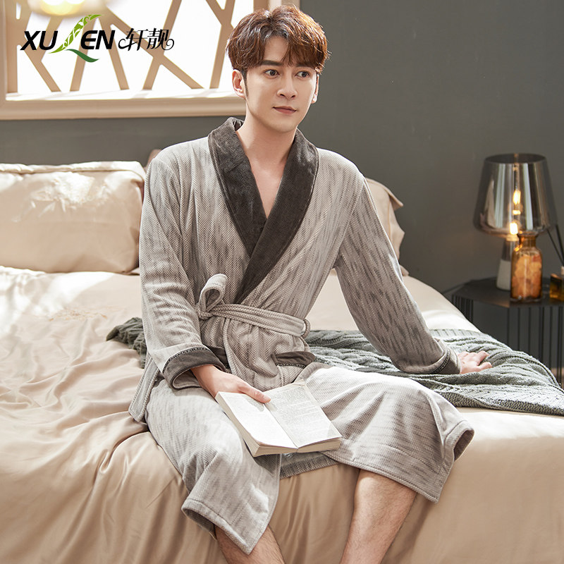 法兰绒睡袍男士冬季保暖睡衣 轩靓睡袍/浴袍
