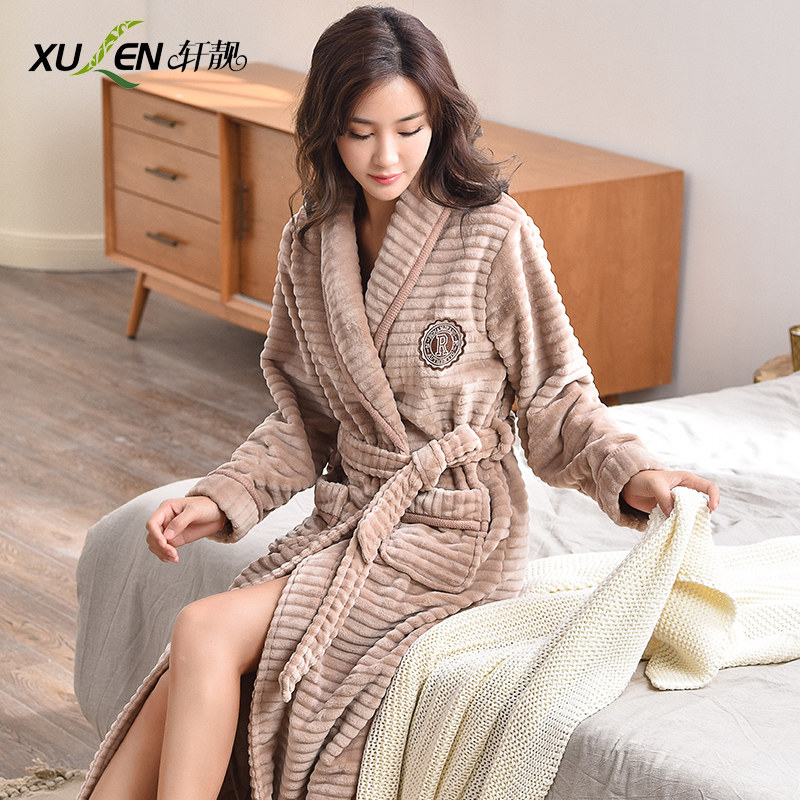 加长款法兰绒秋冬季韩版加绒睡袍 轩靓睡袍/浴袍
