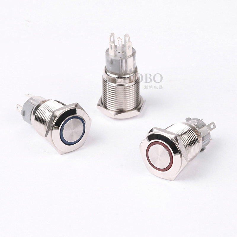 16mm金属防水按钮开关 自锁位 带环形平头高头 6V 12V 24V 220V,淘宝优惠券,粉丝福利购,淘宝优惠卷