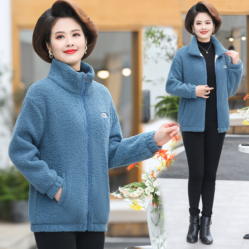 妈妈冬装短款加绒厚羊羔毛颗粒绒 江诗琪中老年女装