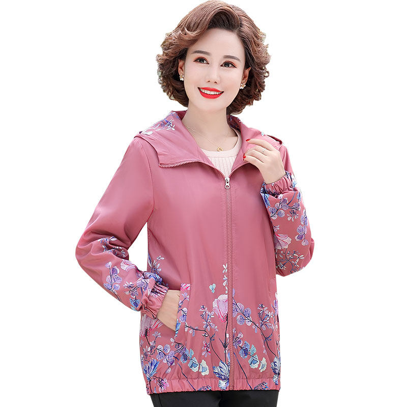 妈妈新款春秋季上衣服短款带帽风衣 江诗琪中老年女装