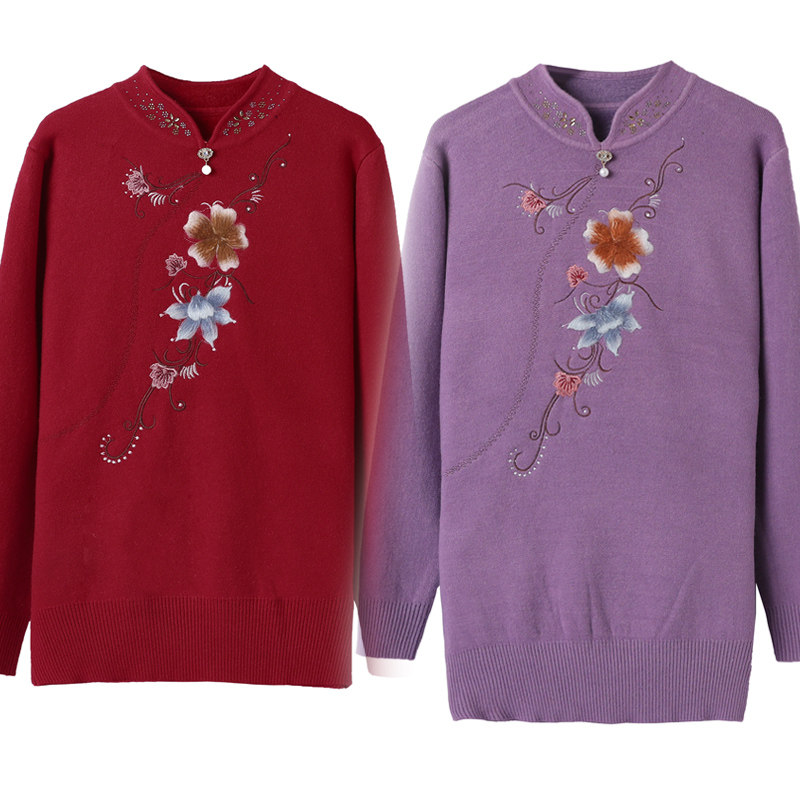 新款中老年秋冬装加绒加厚妈妈毛衣 江诗琪中老年女装