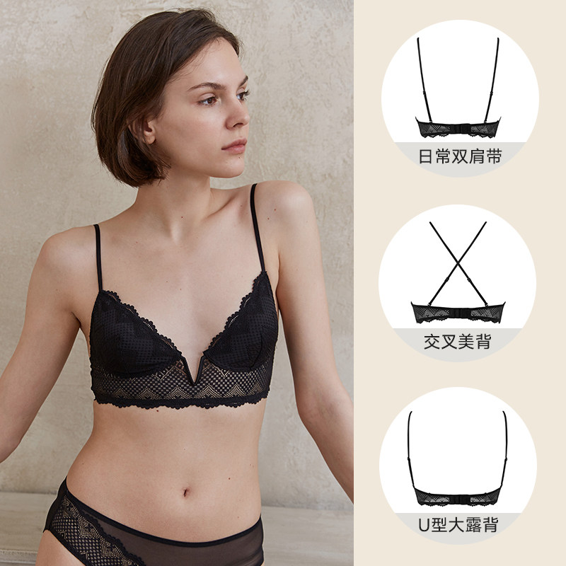 弗利少女法式蕾丝u型美背性感文胸 弗利少女文胸