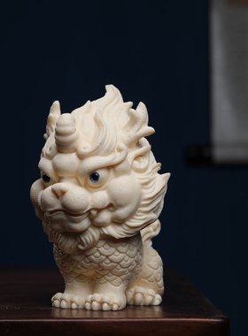 象牙果独角麒麟大摆件中式招財貔貅狮子家居客厅桌面博古架工艺品