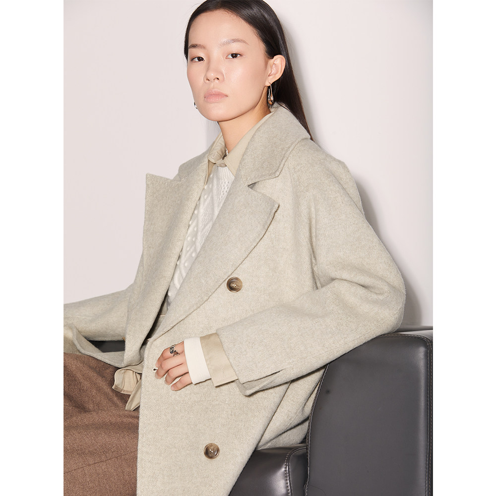 索维格双面呢冬季新款混纺羊毛大衣 索维格毛呢外套