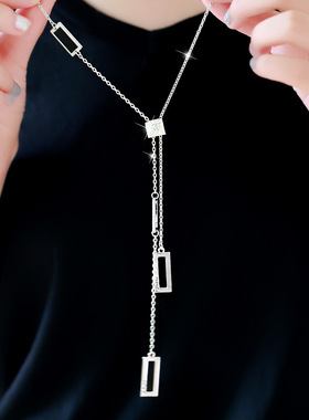 新款几何方块长款项链女韩国轻奢个性毛衣链气质百搭脖子配饰品