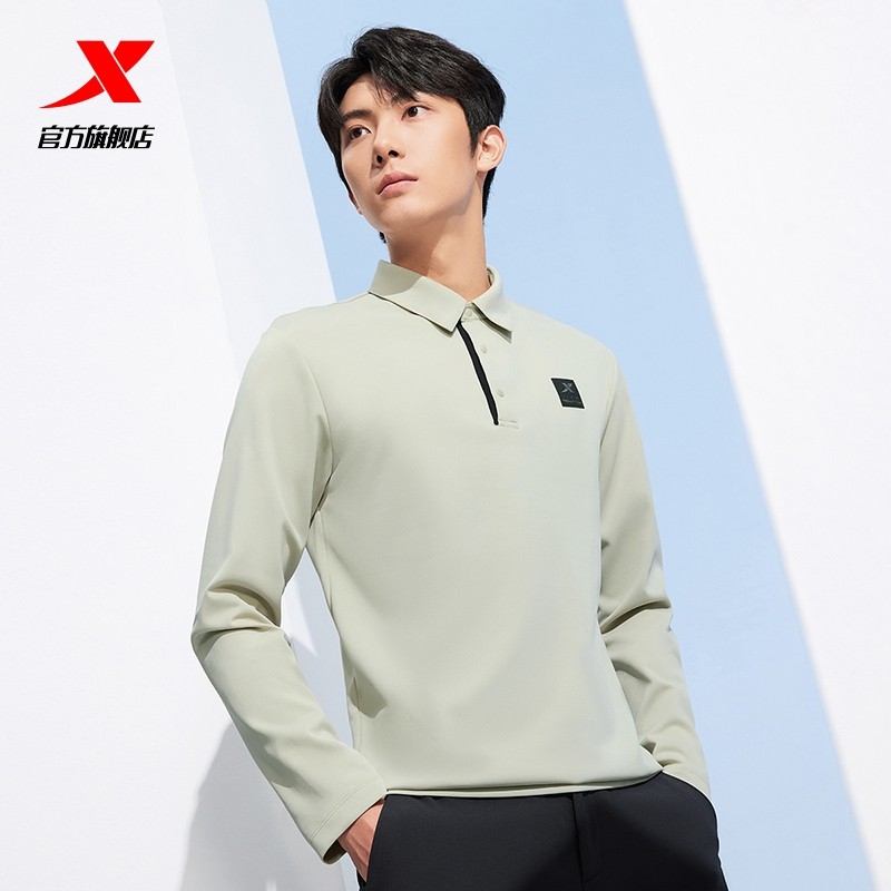 特步长袖POLO衫男2025年秋季新款男装运动服健身长袖T恤翻领卫衣,淘宝优惠券,粉丝福利购,淘宝优惠卷