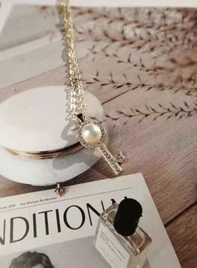 天然淡水珍珠爱心钥匙项链14K金