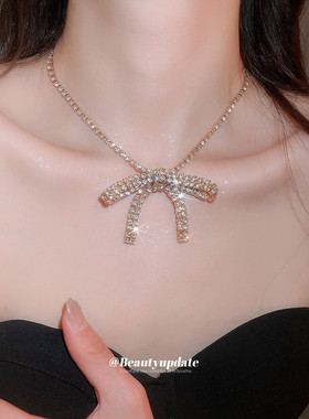 超仙镶钻蝴蝶结吊坠项链精致甜美