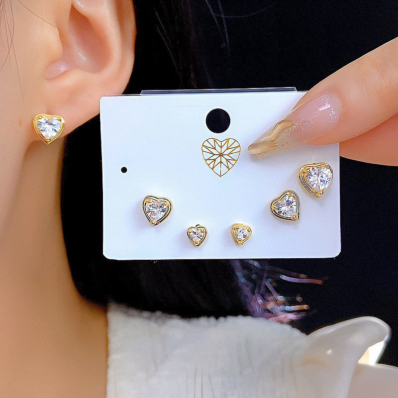 跨境真金电镀甜美简约锆石爱心耳环时尚气质OL通勤耳钉高级感耳饰,淘宝优惠券,粉丝福利购,淘宝优惠卷