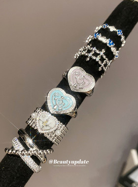 超闪锆石几何爱心开口戒指简约时