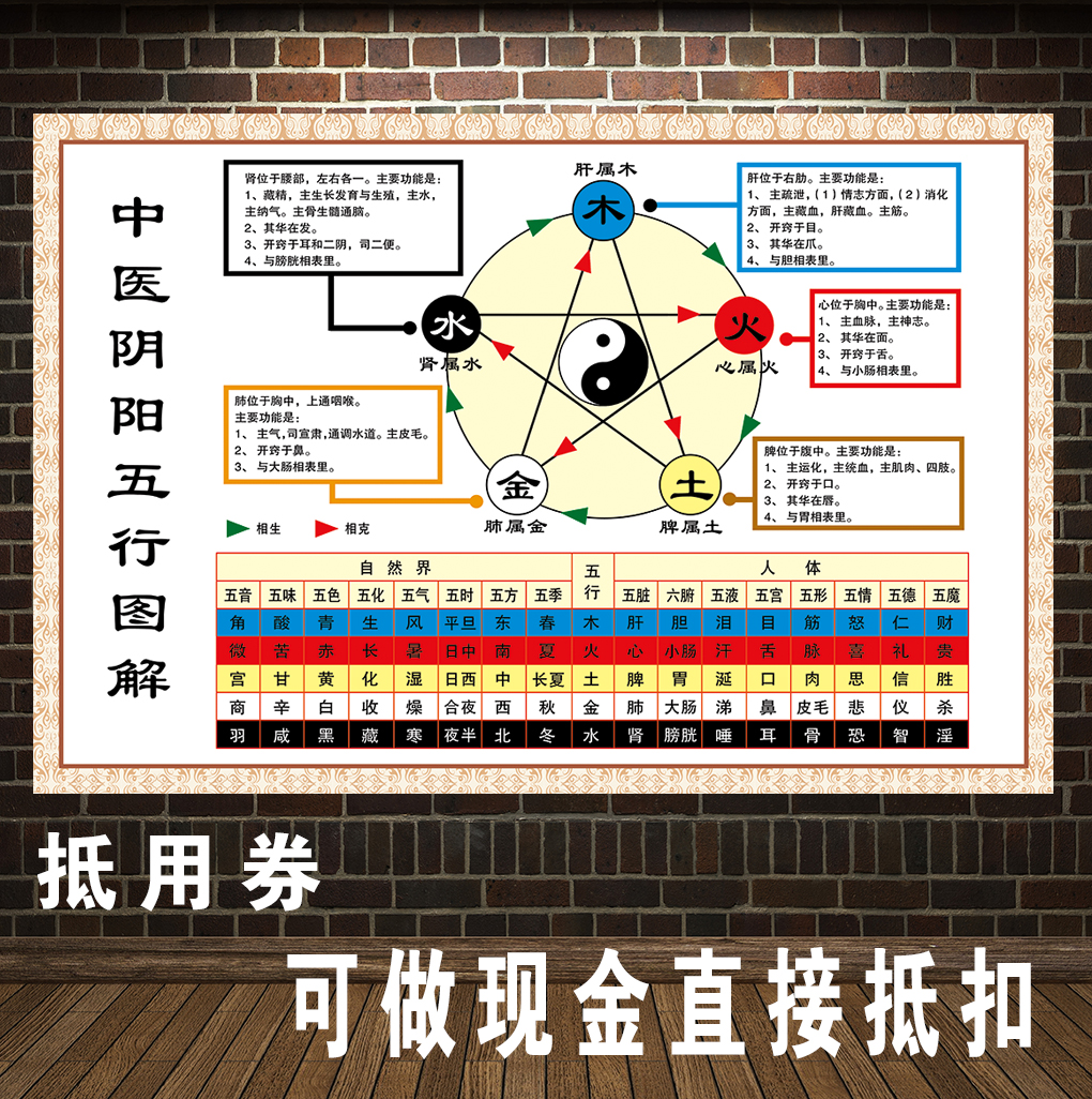 中医阴阳五行图解海报养生馆文化大挂图理疗会所装饰壁画墙贴定制-图0