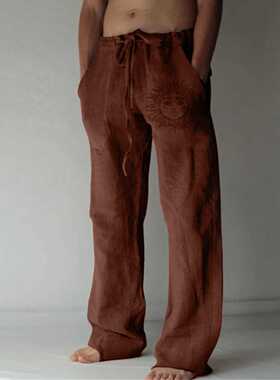 2021 Autumn New Men's Casual Cotton Lnen Prnt Pants Male