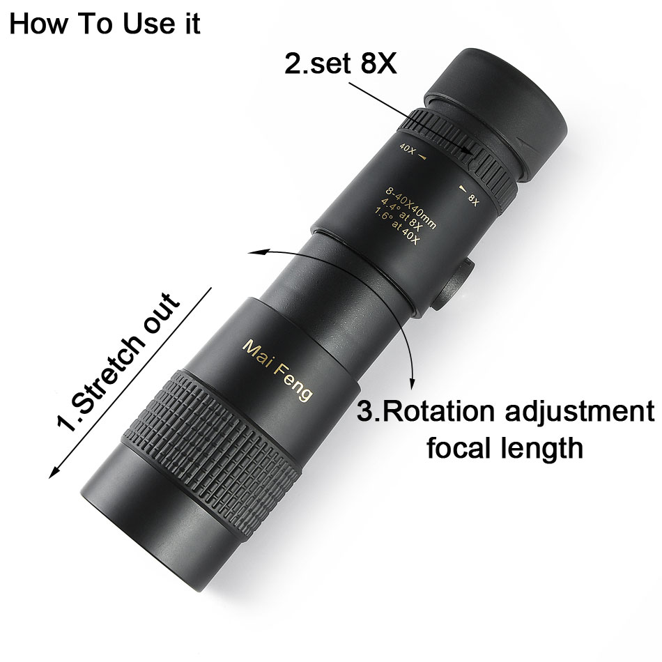 Maifeng 8-40x40 Monocular Telescope Compact Retractable Zoom - 图2