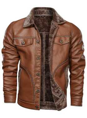 Winter Men's PU Leather Jacket Casual Male Thick Fur Thermal