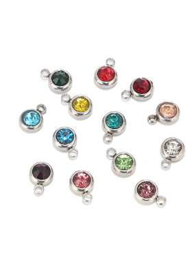 10pcs Stainless Steel Gold Birthstone Crystal Charms Accesso