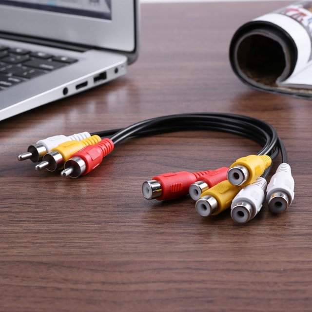 Black Audio Video Cable 25cm 3RCA Male Jack to 6RCA Female P - 图2