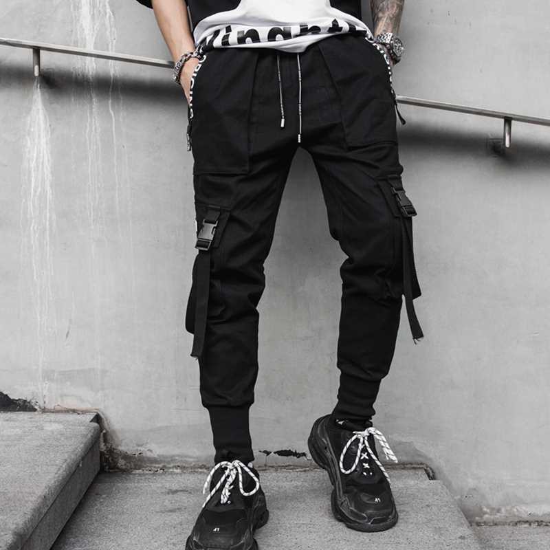 2020 Spring Hip Hop Joggers Men Black Harem Pants Multi-pock-图2