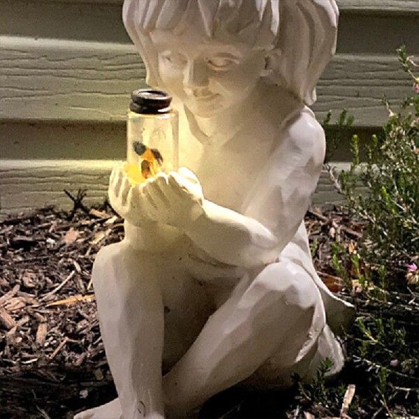 A Kid With Solar Fireflies Garden Statue Resin Jar Boy Girl - 图3